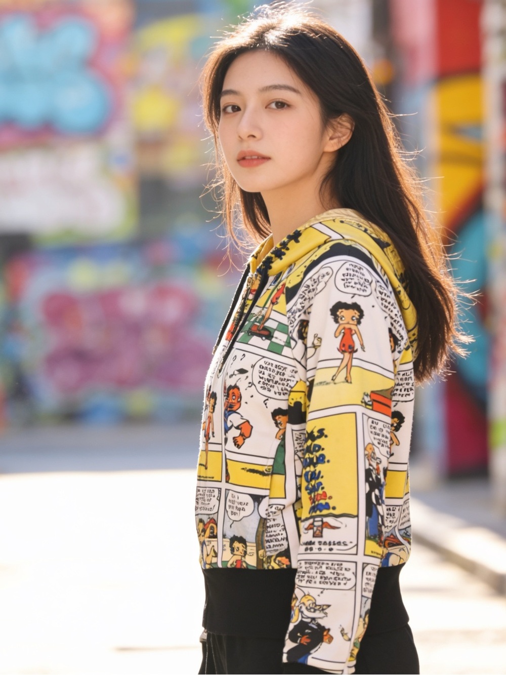 Rare Vintage Y2K Lot 29 Betty Boop Comic Strip Cropped Zip Up Hoodie M